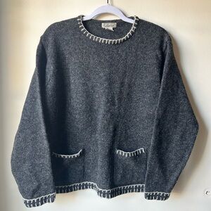 Charcoal Sweater with Ivory Trim